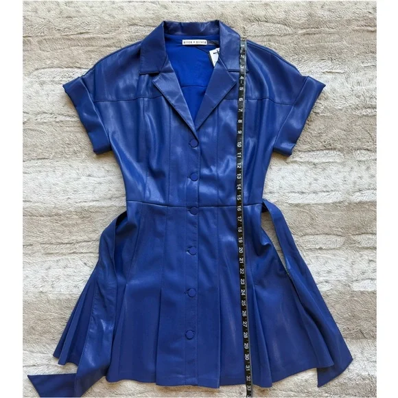 Alice + Olivia Shirley Faux-Leather Mini Shirtdress in Royal Size 2 - Picture 9 of 16